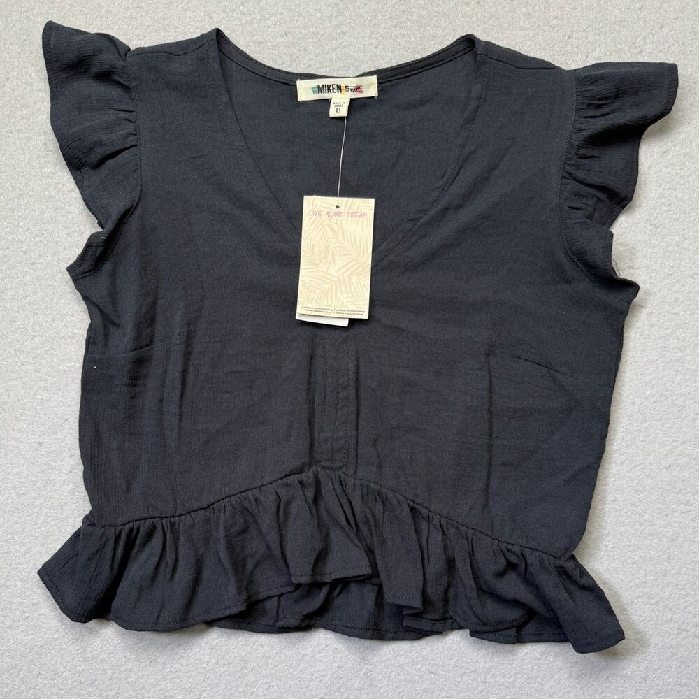 Miken Juniors' Ruffled Cropped Swimwear Cover-Up Top, black XS $28